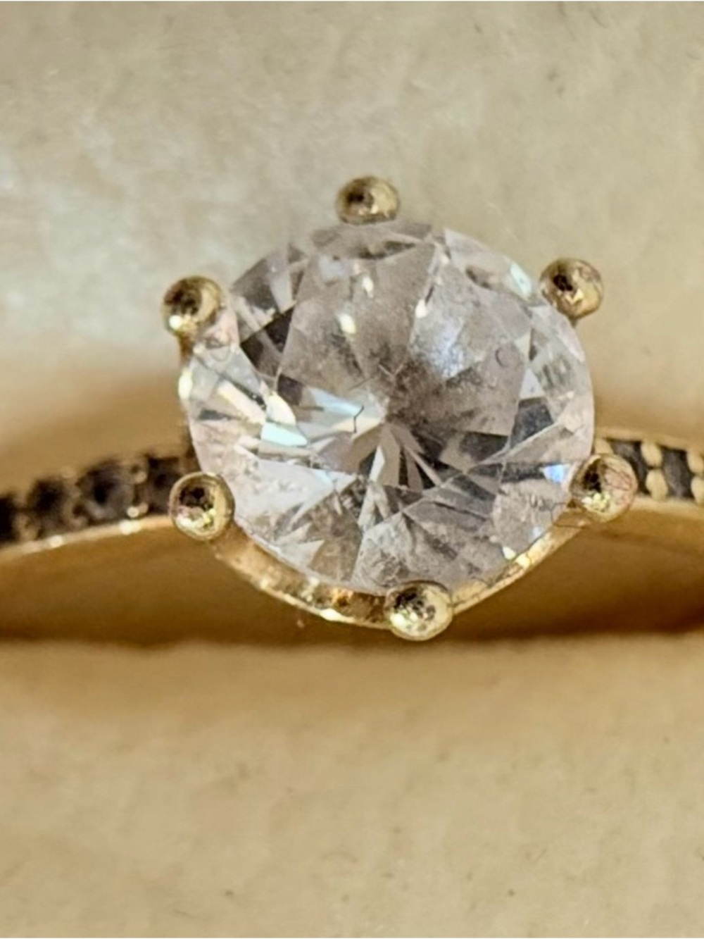 Pandora Promise Ring. Gold Crown Solitaire Ring with Clear Round Center Stone.